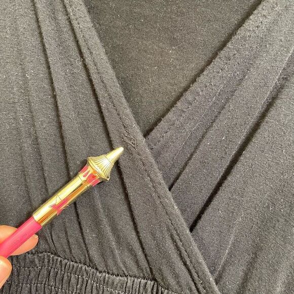 Liz Lange Black Surplice Smocked Waist Midi Maternity Dress, Small/Medium - Picture 5 of 6